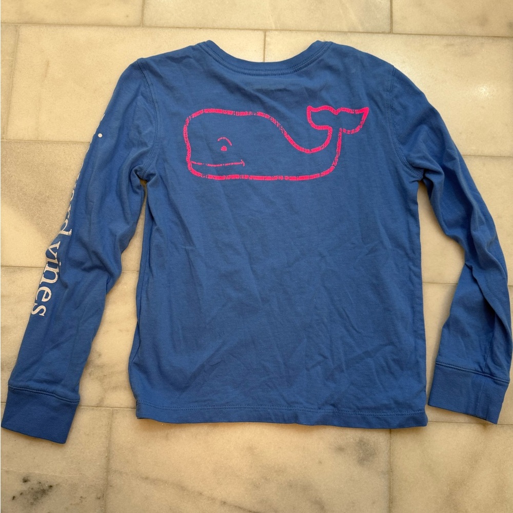 Vineyard Vines Kids Long Sleeve Shirt in Blue with Pink Logo
